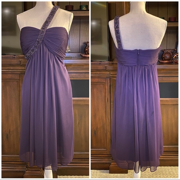 Xscape Dresses & Skirts - Xscape by Joanna Cher Chiffon A-line Embellished One Shoulder Dress 10 Purple